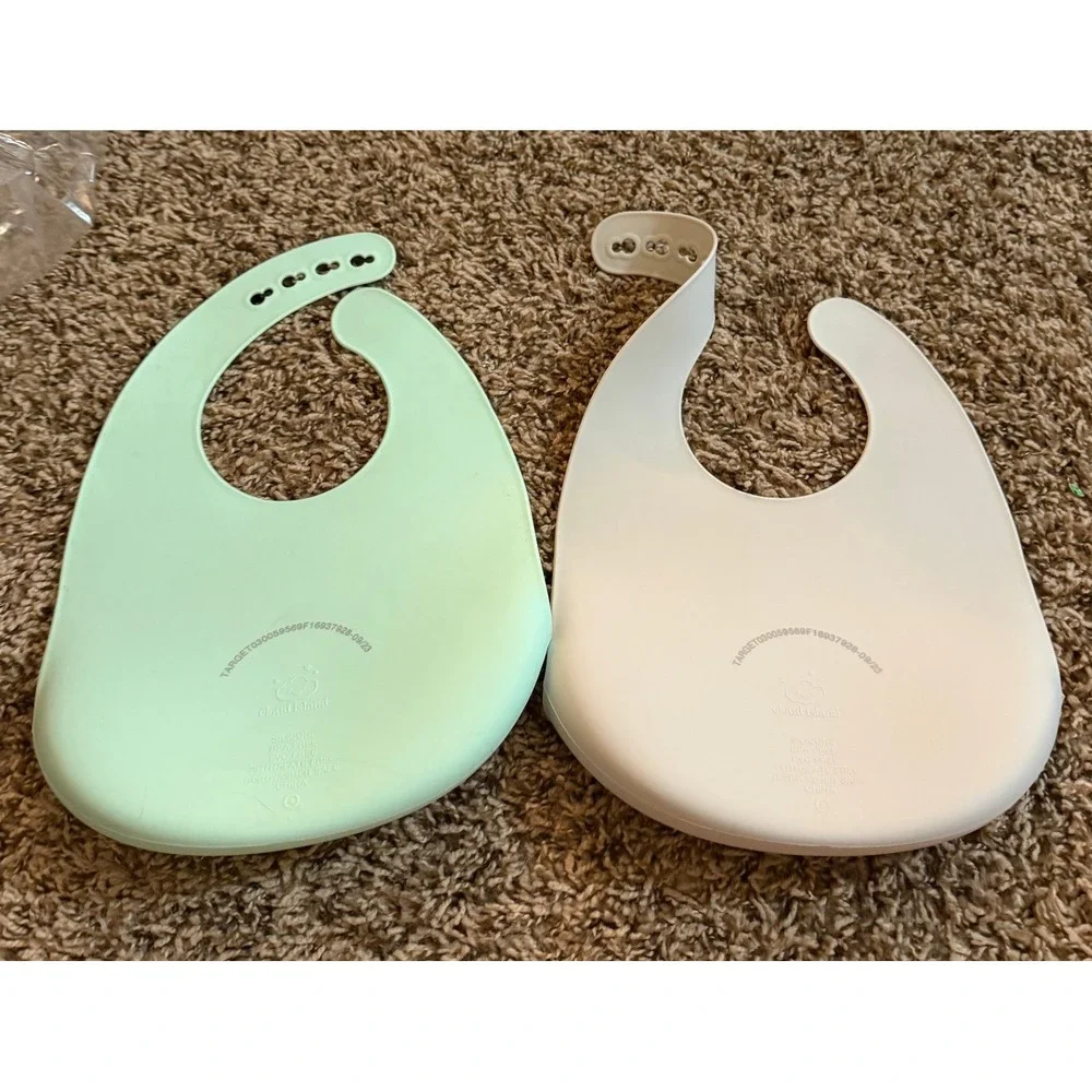 Cloud Island Two Silicone Feeding Bibs Green & Gray